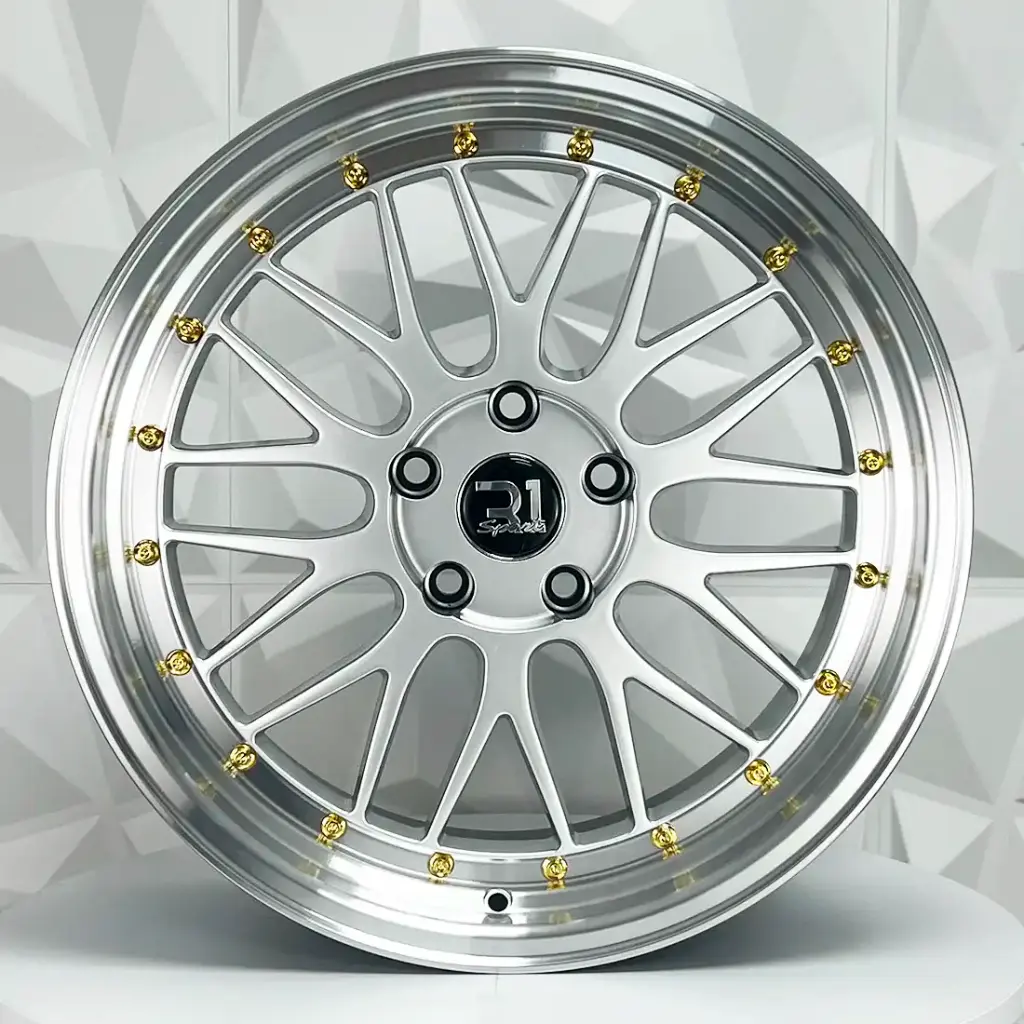 RIN 18X9.5 5-100 R1 SPORT QC1120 HYPER SILVER MI GOLD RIVETS ET30 CB73.1